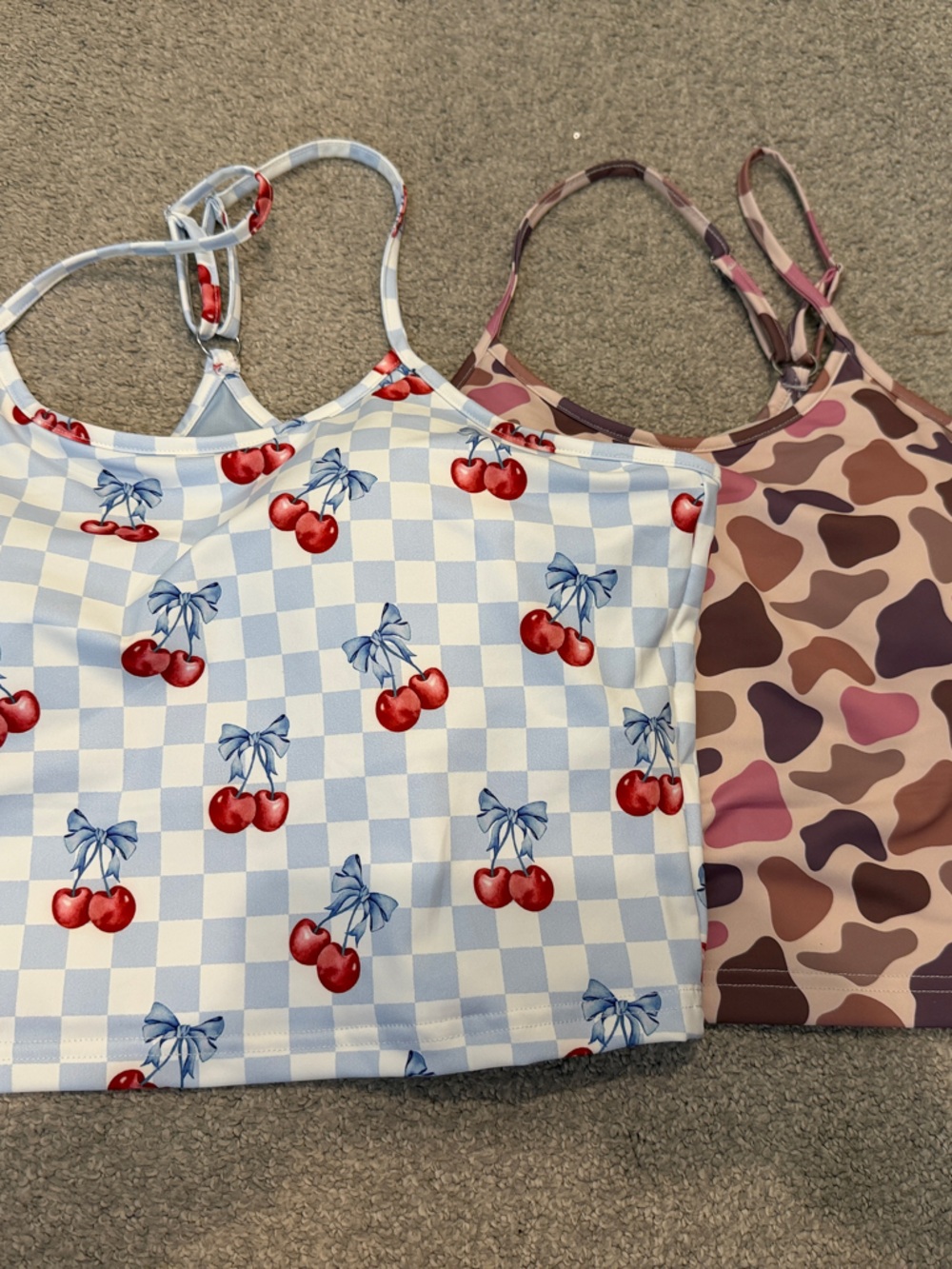 Birdie Cherry Check and Leopard Cropped Tank Top - with pads a XL